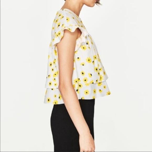 Zara Yellow Floral Print Tiered Ruffle Blouse - Picture 3 of 9